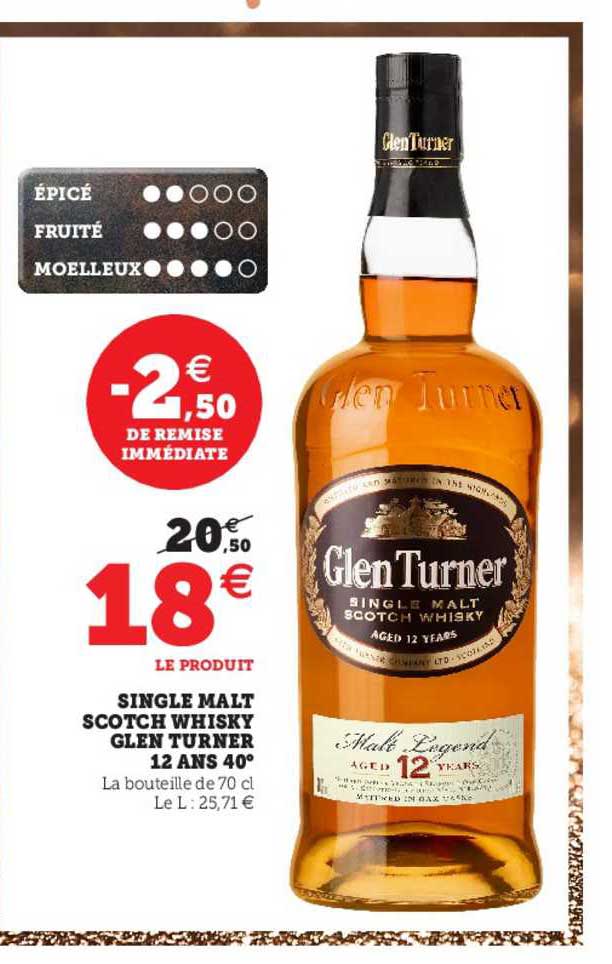 single malt scotch whisky glen turner 12 ans 40°