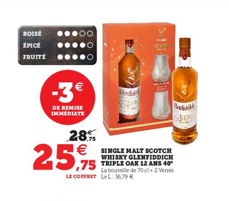 single malt scotch whisky glenfiddisch triple oak 12 ans 40°