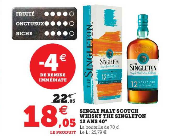 single malt scotch whisky the singleton 12 ans 40°