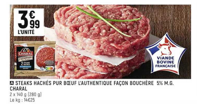 steaks hachés pur bœuf l'authentique façon bouchère 5% m.g. charal