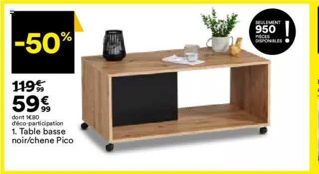 table basse noir-chêne pico