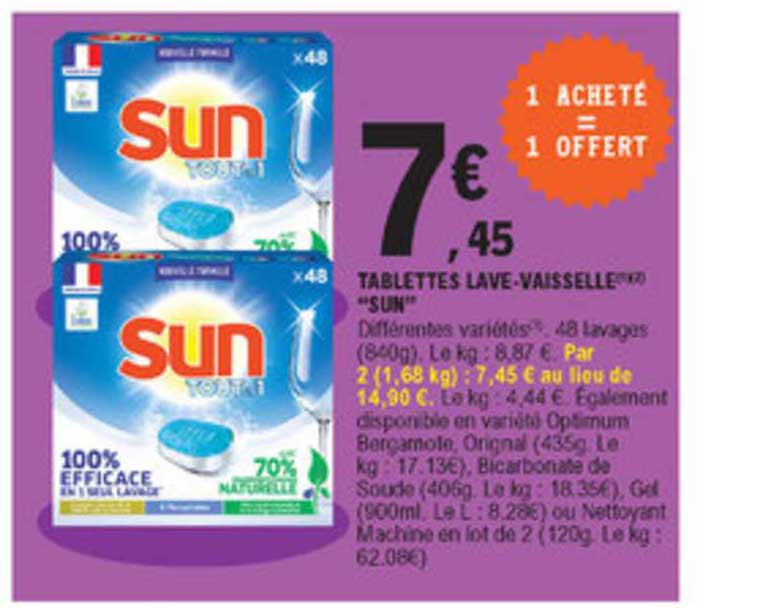 tablettes lave-vaisselle "sun"