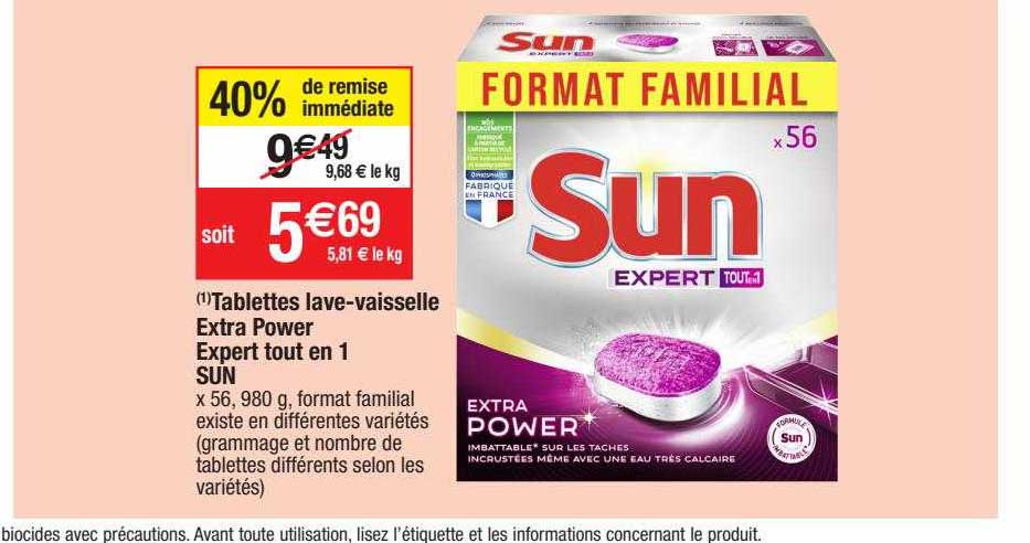 tablettes lave-vaisselle extra power expert tout en 1 sun
