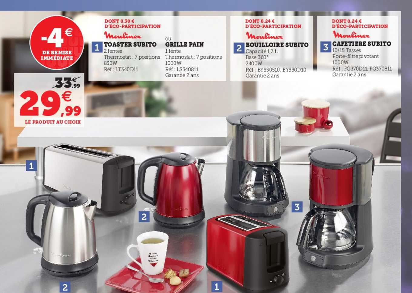 Toaster Subito, Grille Pain, Bouilloire Subito, Cafetière Subito Moulinex