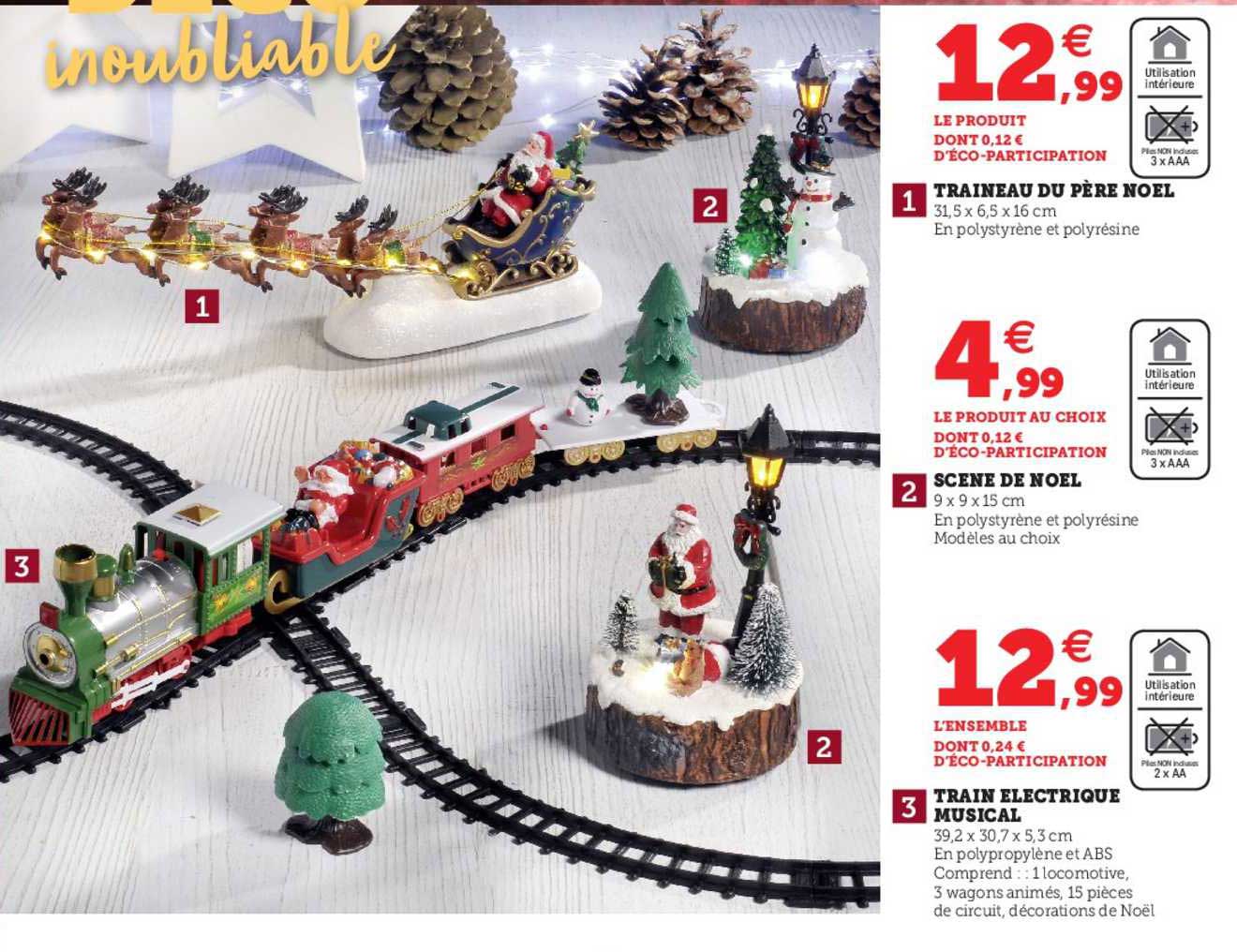 traineau du père noël, scène de noël, train électrique musical