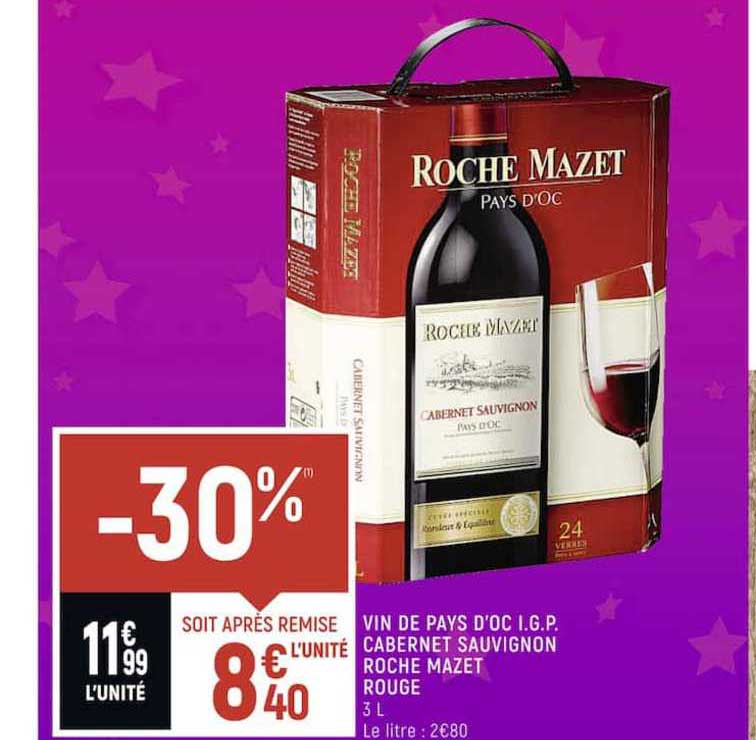vin de pays d'oc i.g.p. cabernet sauvignon roche mazet rouge