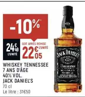 whiskey tennessee 7 ans d'âge 40% vol. jack daniel's