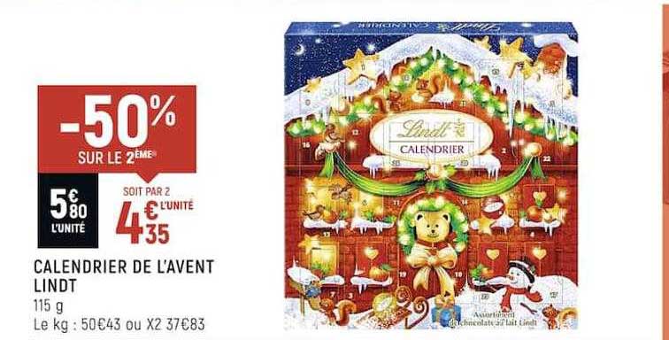 -50% Sur Le 2éme Calendrier De L'avent Lindt