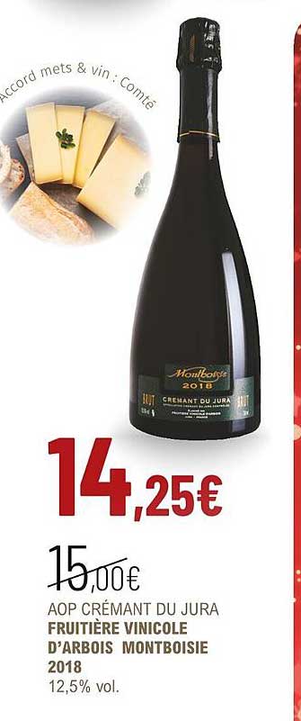 aop crémant du jura fruitière vinicole d'arbois montboisie 2018 12,5% vol.