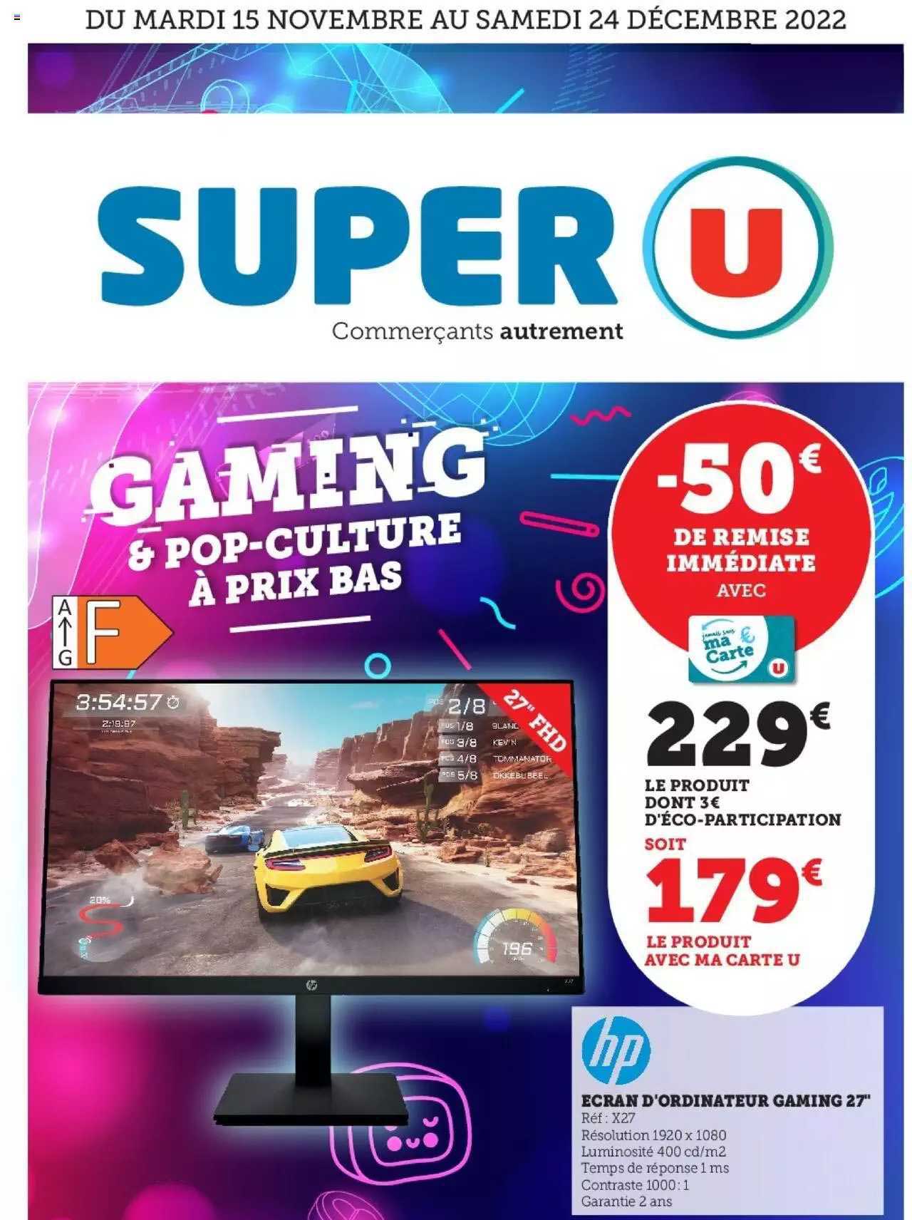 écran d'ordinateur gaming 27" hp