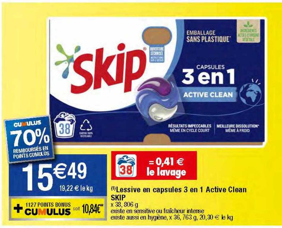 Lessive En Capsules 3 En 1 Active Clean Skip