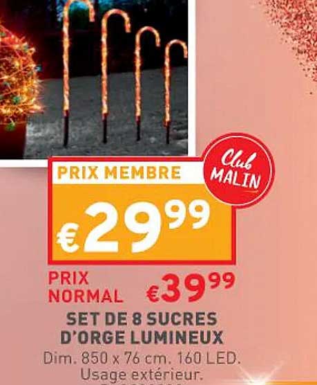 set de 8 sucres d'orge lumineux