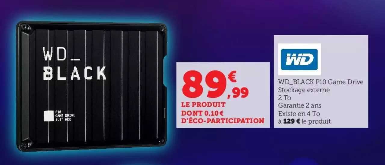 wd black p10 game drive stockage externe 2 to