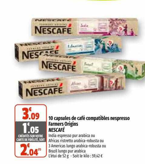 10 capsules de café compatibles nespresso farmers origins nescafé