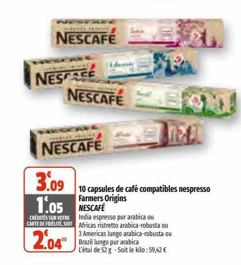 10 capsules de café compatibles nespresso farmers origins nescafé