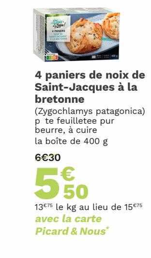 4 paniers de noix de saint-jacques à la bretonne