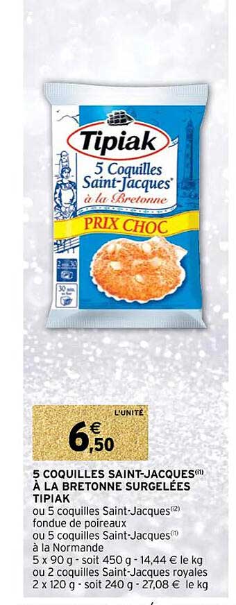 5 coquilles saint-jacques à la bretonne surgelées tipiak