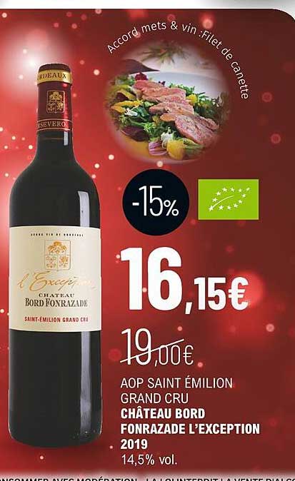 aop saint émilion grand cru château bord fonrazade l'exception 2019 14,5% vol.