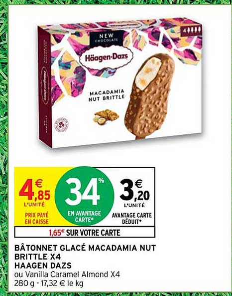 Bâtonnet Glacé Macadamia Nut Brittle X4 Häagen Dazs