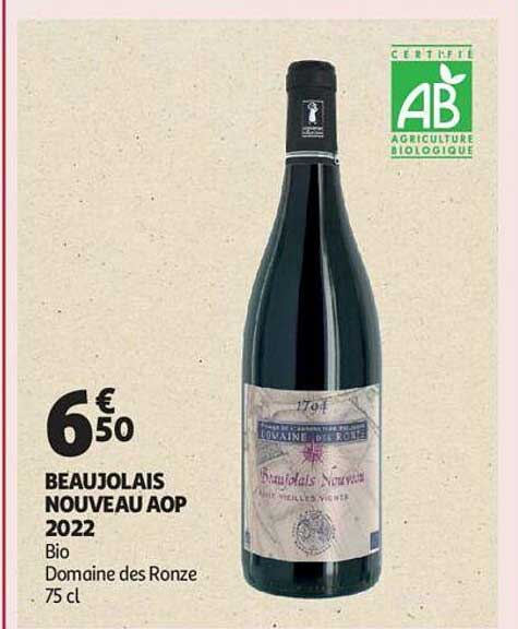 beaujolais nouveau aop 2022 bio domaine des ronze