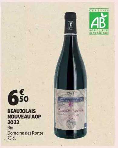beaujolais nouveau aop 2022 bio domaine des ronze