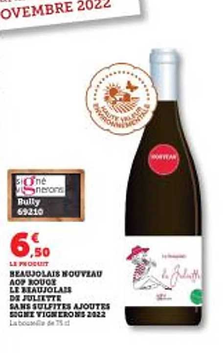 beaujolais nouveau aop rouge le beaujolais de juliette sans sulfites ajoutés signe vignerons 2022