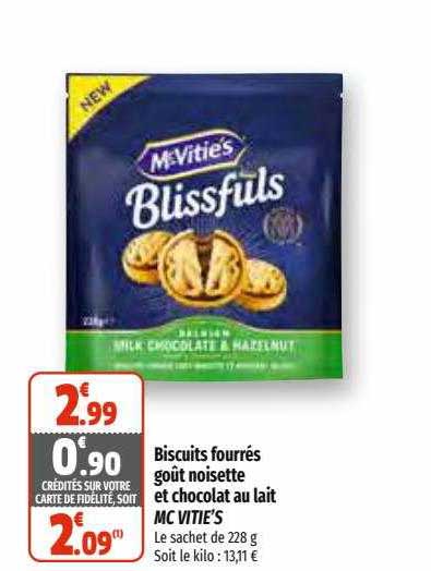 biscuits fourrés goût noisette et chocolat au lait mc vitie's