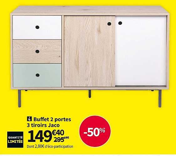 Buffet 2 Portes 3 Tiroirs Jaco