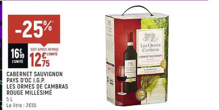 cabernet sauvignon pays d'oc i.g.p. les ormes de cambras rouge millésimé