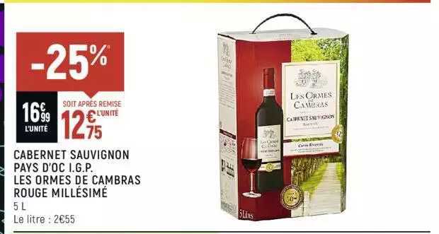 cabernet sauvignon pays d'oc igp les ormes de cambras rouge millésimé