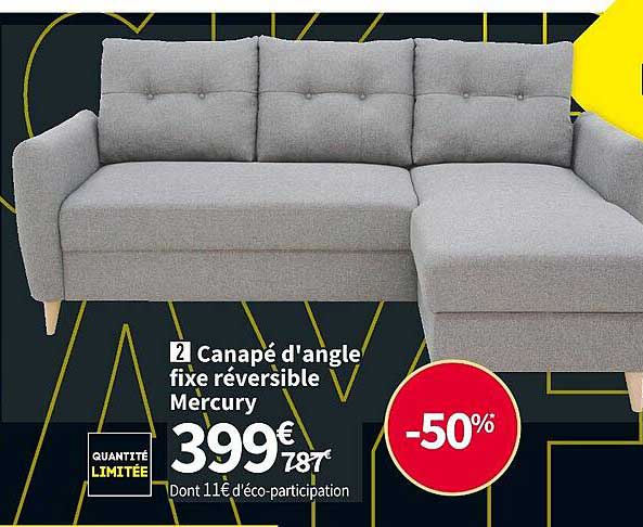 canapé d'angle fixe réversible mercury
