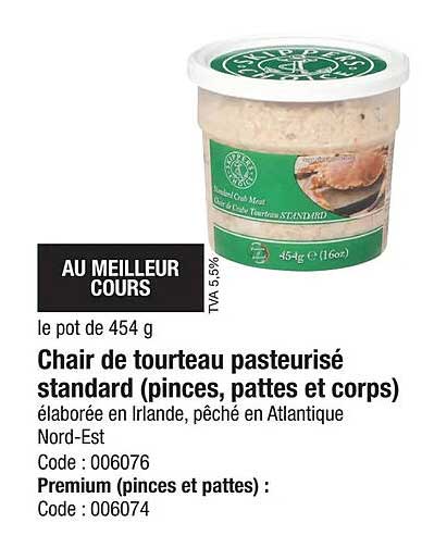 chair de tourteau pasteurisé standard (pinces, pattes et corps)