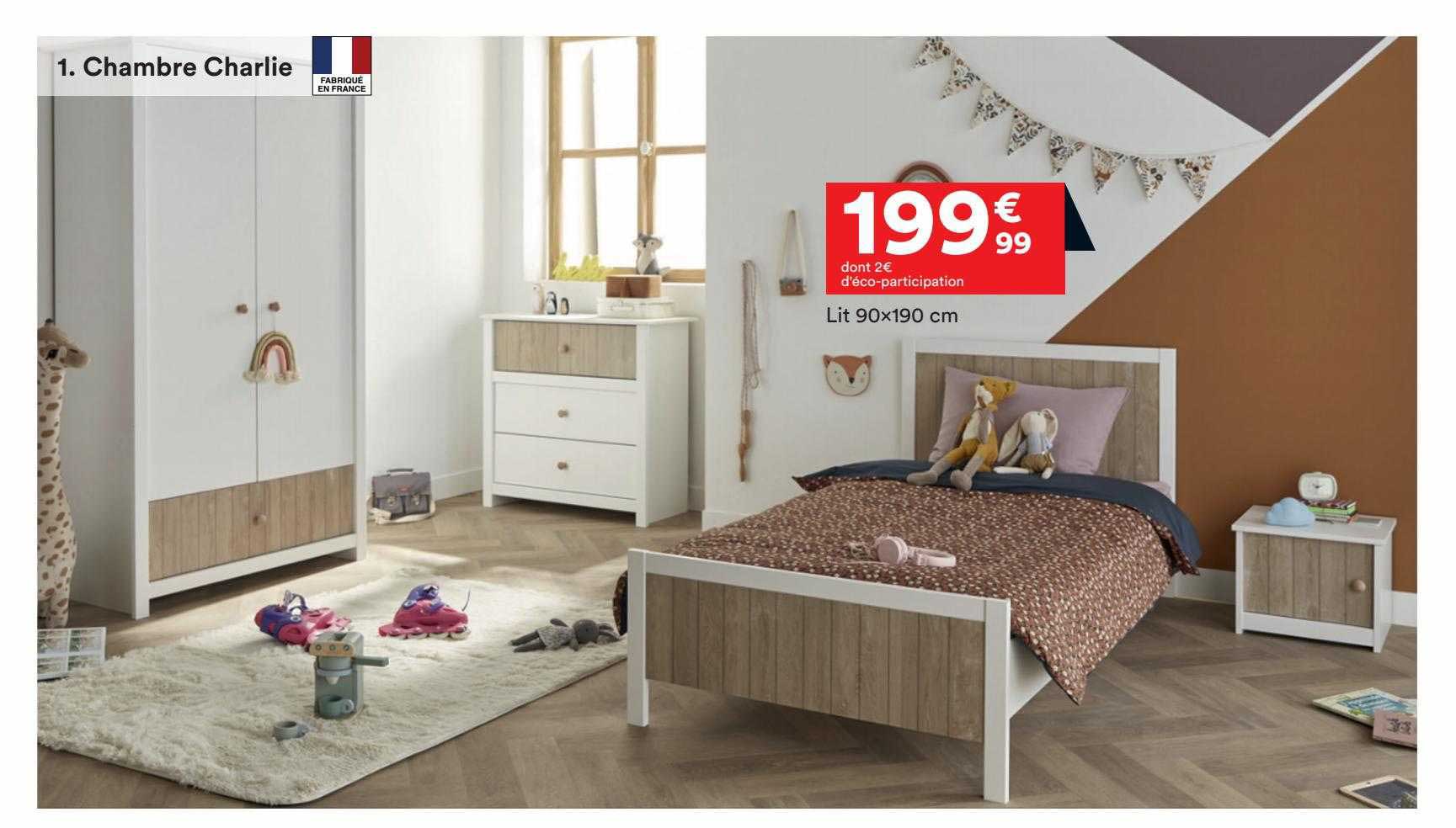chambre charlie : lit 90 x 190 cm