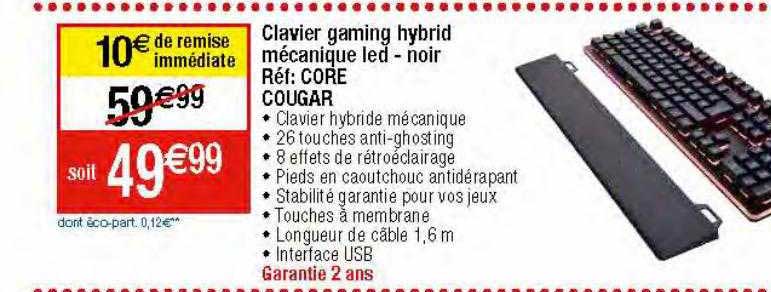 clavier gaming hybrid mécanique led - noir cougar