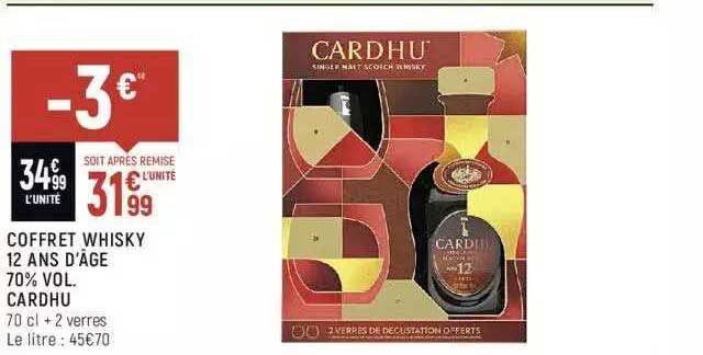 coffret whisky 12 ans d'âge 70% vol. cardhu