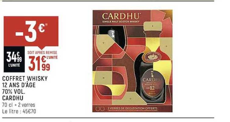 coffret whisky 12 ans d'âge 70% vol. cardhu