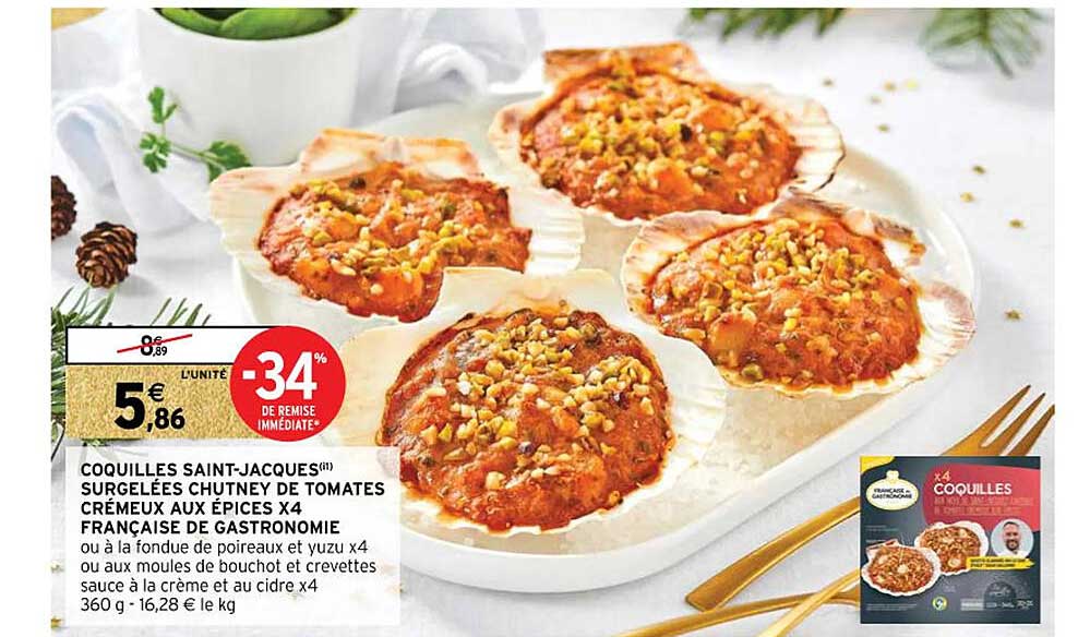 coquilles saint-jacques surgelées chutney de tomates crémeux aux épices x4 française de gastronomie