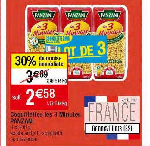 coquillettes les 3 minutes panzani