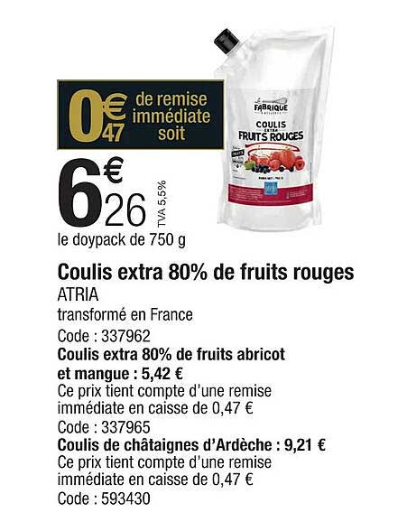 Coulis Extra 80% De Fruits Rouges Atria