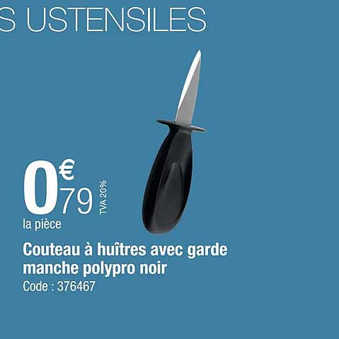 Couteau à Huîtres Avec Garde Manche Polypro Noir