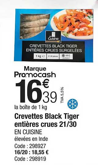 crevettes black tiger entières crues 21-30 en cuisine