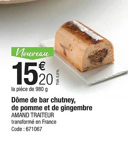 dôme de bar chutney, de pomme et de gingembre amand traiteur