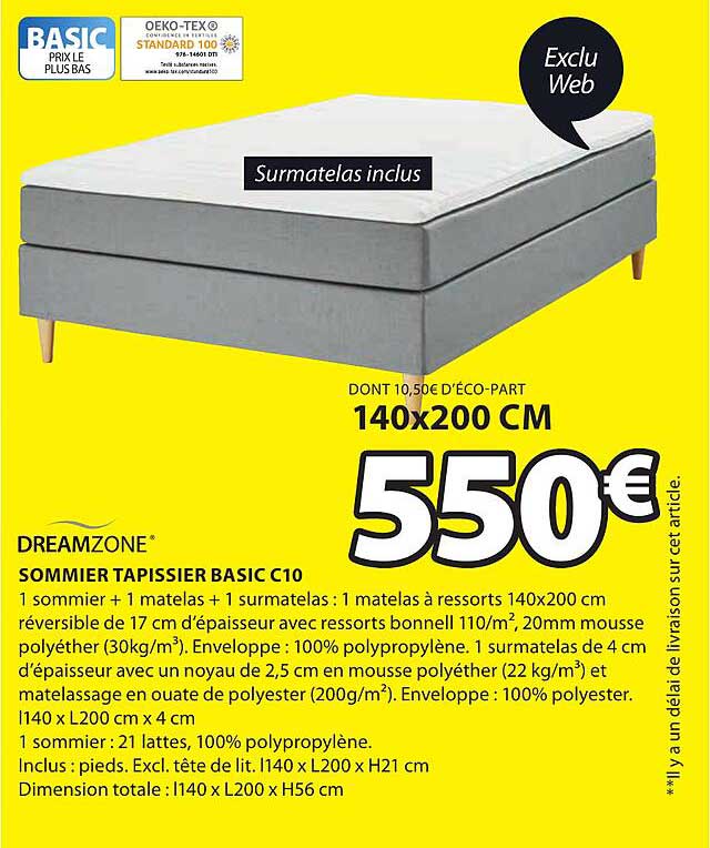 dreamzone sommier tapissier basic c10