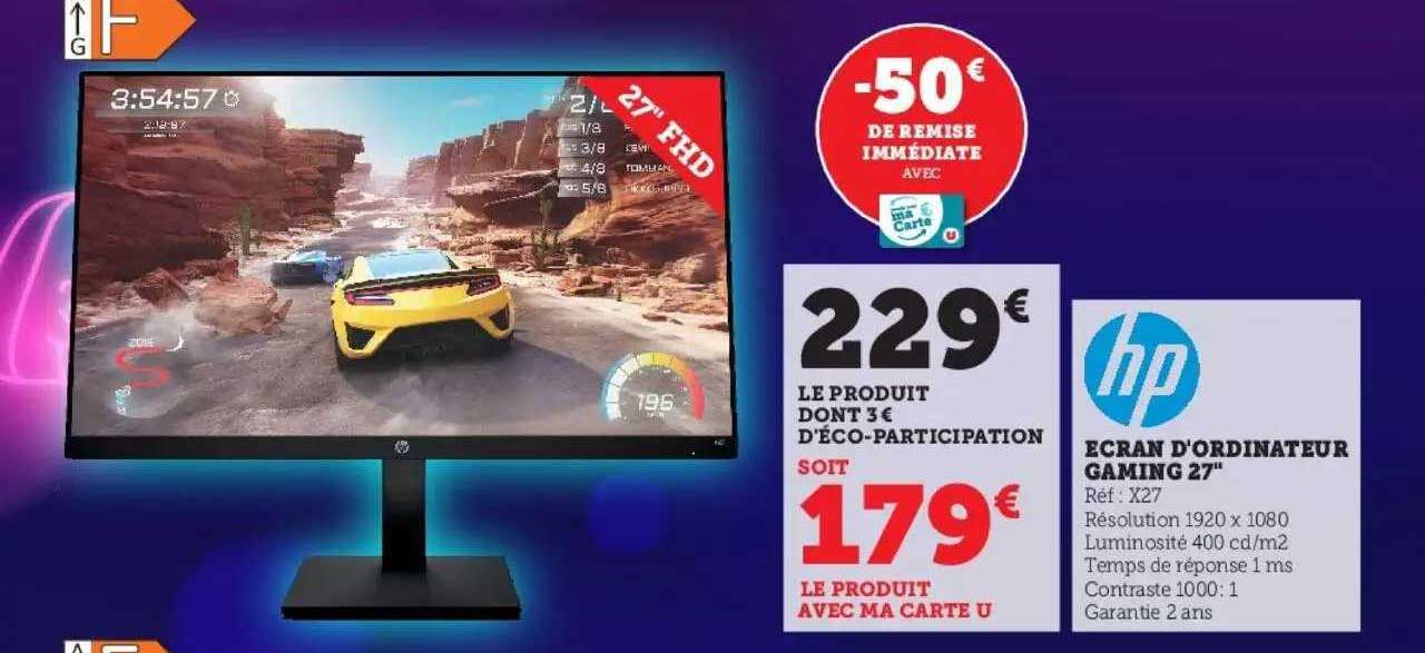 écran d'ordinateur gaming 27" hp