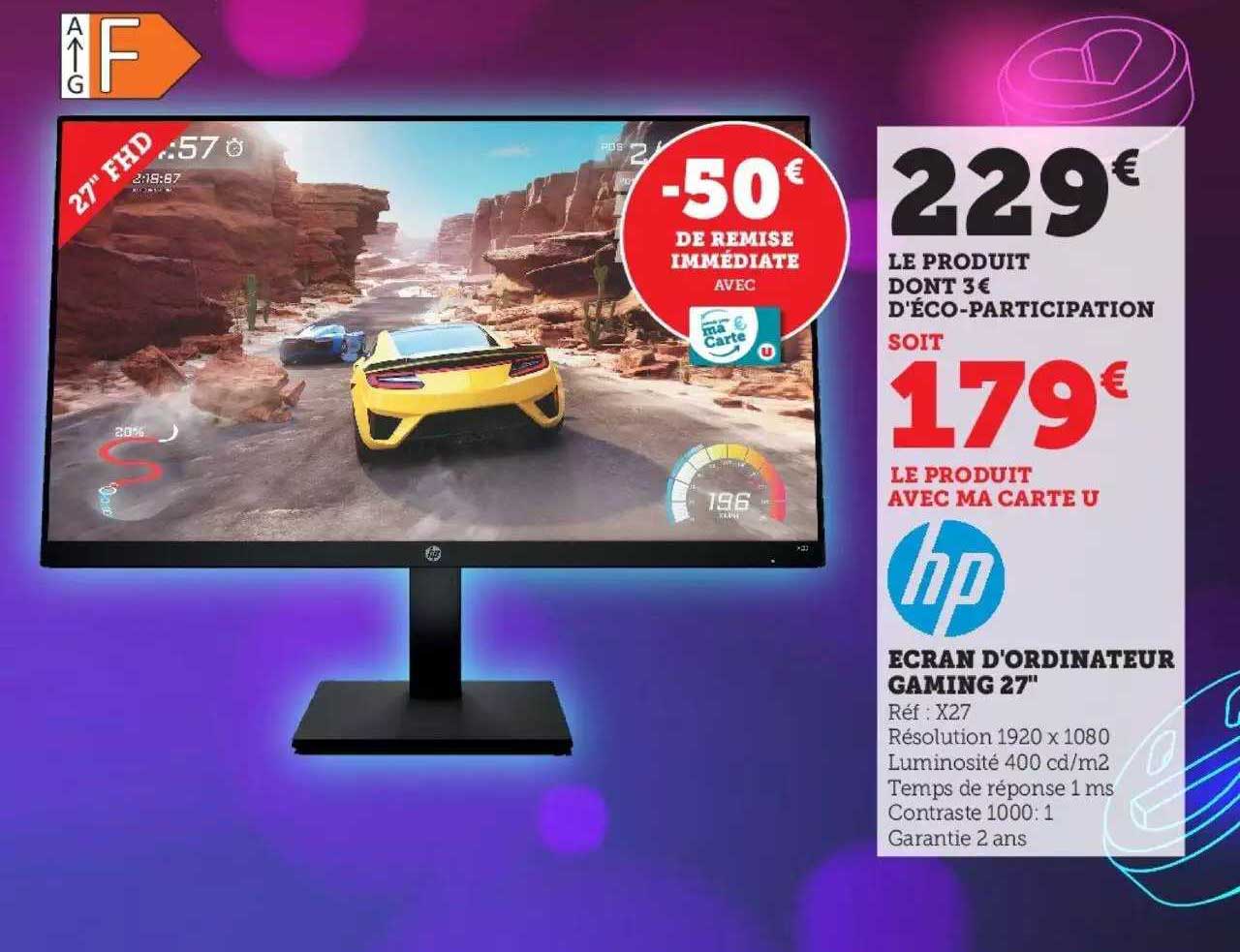 écran d'ordinateur gaming 27" hp