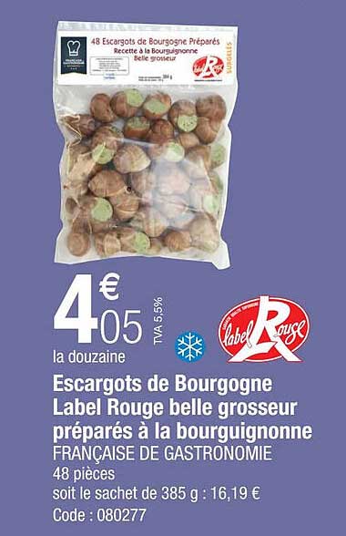 escargots de bourgogne label rouge belle grosseur préparés à la bourguignonne française de gastronomie