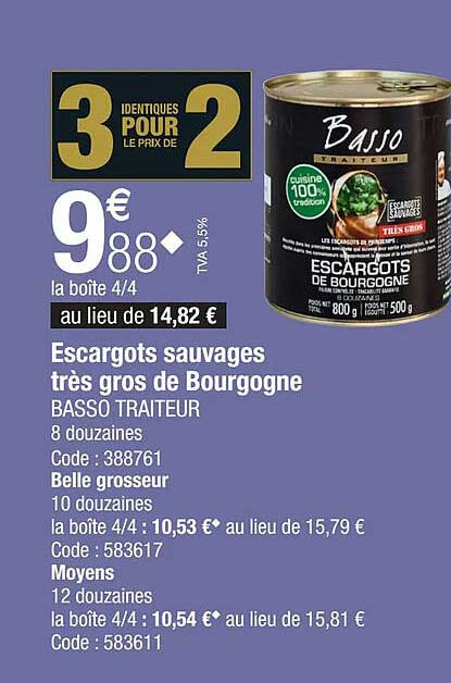 escargots sauvages très gros de bourgogne basso traiteur