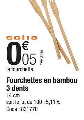 fourchettes en bambou 3 dents solia