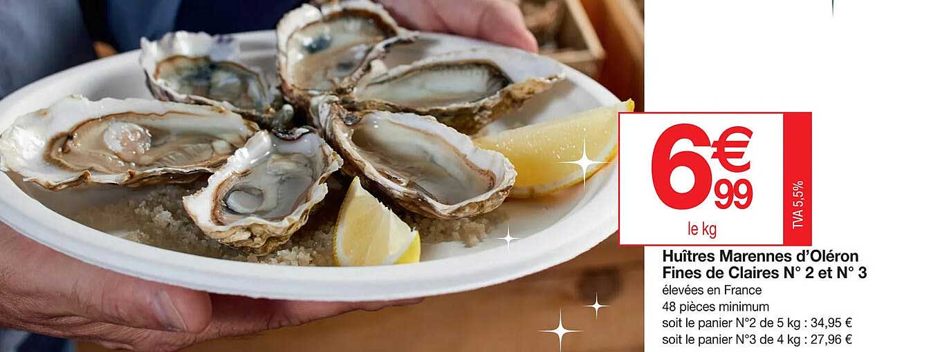 huîtres marennes d'oléron fines de claires n°2 et n°3