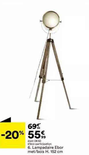 lampadaire ebor met-bois h. 152 cm